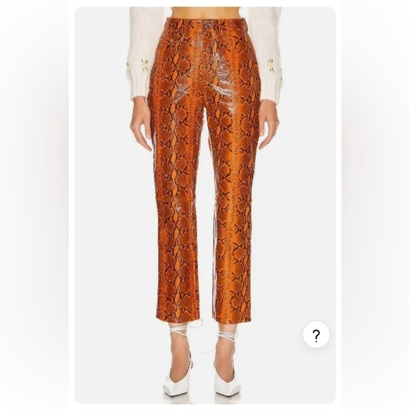 GRLFRND Shiloh 100% Leather, Orange Snake print pants 🧡sz 27 NWT! - Picture 2 of 8